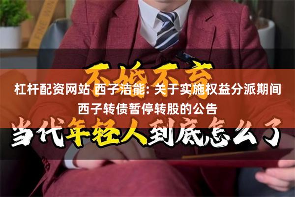 杠杆配资网站 西子洁能: 关于实施权益分派期间西子转债暂停转股的公告