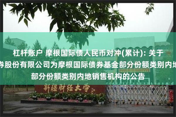 杠杆账户 摩根国际债人民币对冲(累计): 关于新增中国银河证券股份有限公司为摩根国际债券基金部分份额类别内地销售机构的公告