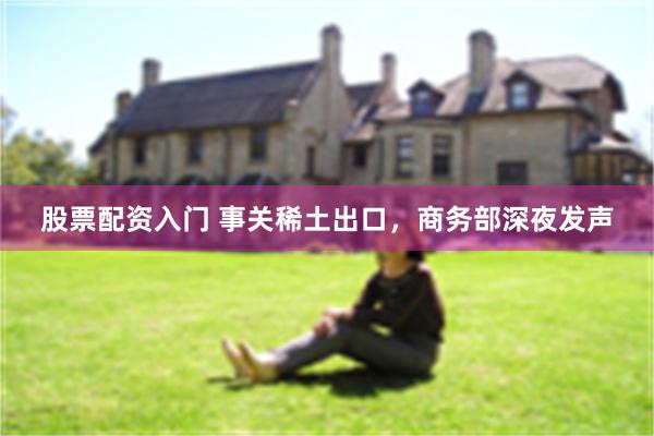 股票配资入门 事关稀土出口，商务部深夜发声